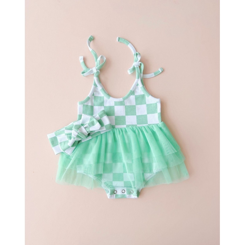 Tutu Romper | Checkered Mint|0-3M|3-6M|6-12M|12-18M|18-24M|2T