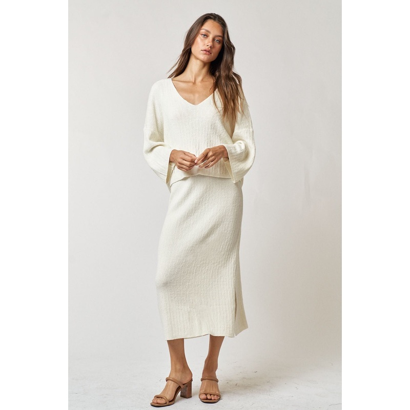 V-Neck Sweater Top and Maxi Skirt Set