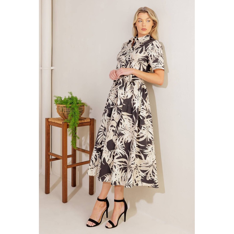 ALL YOU DO WOVEN MIDI DRESS|BLACK/OFF WHITE|S|M|L