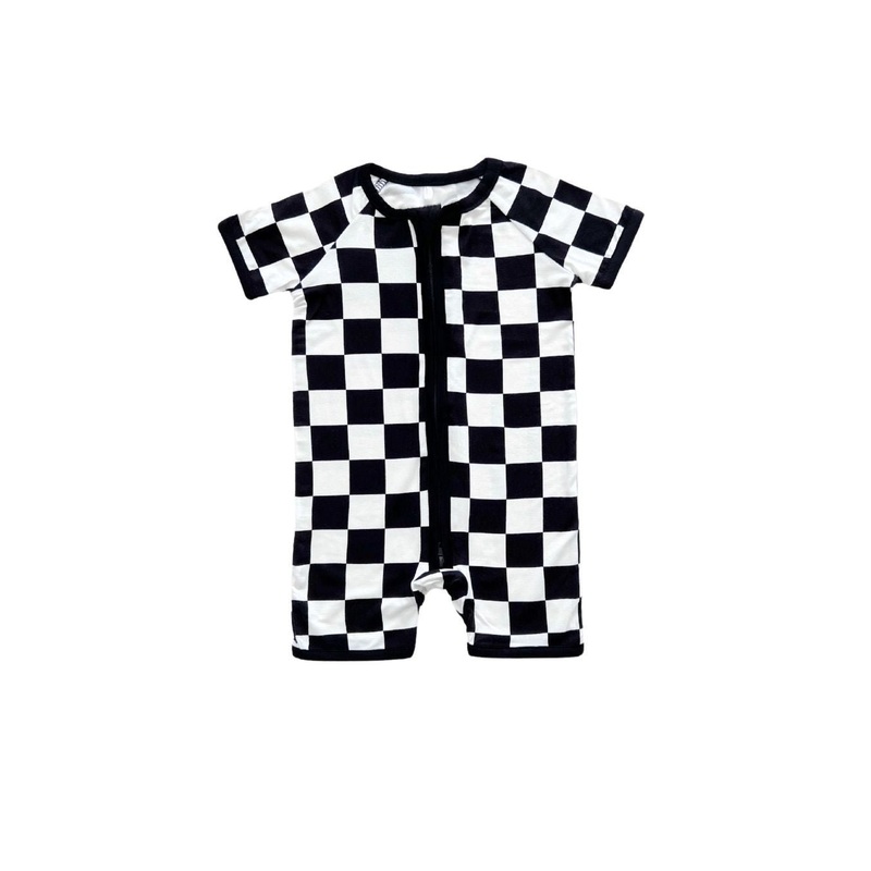 Bamboo Shorty Romper | Black Checkered
