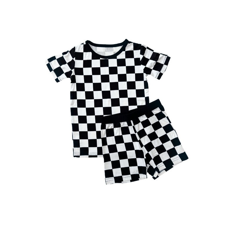 Bamboo Two Piece Shorts Set | Black Checkered