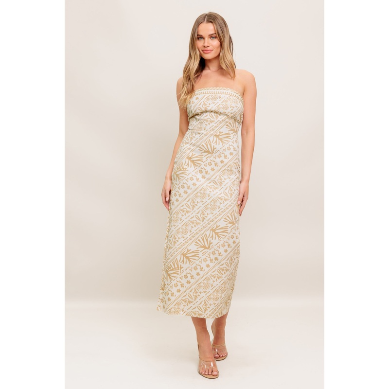 BOHO TROPIC DRAPE WOVEN MIDI DRESS
