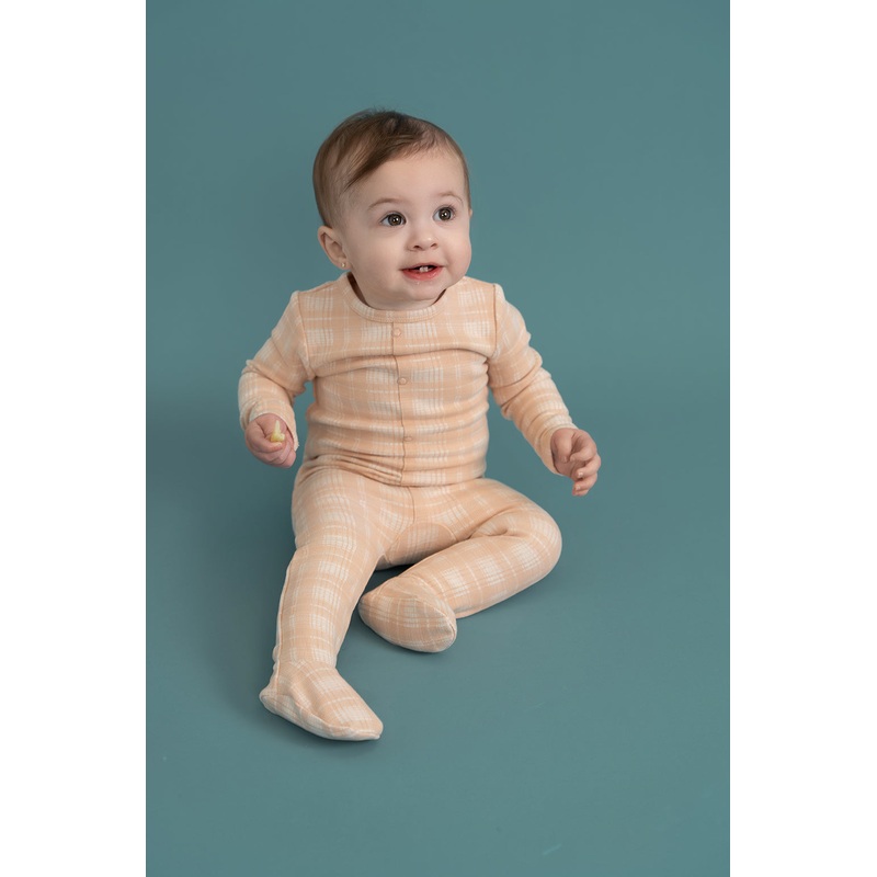 Brushed Rib Plaid Onesie|Blue|Light Pink|Taupe|1 Month|3 Months|6 Months|9 Months|12 Months|18 Months
