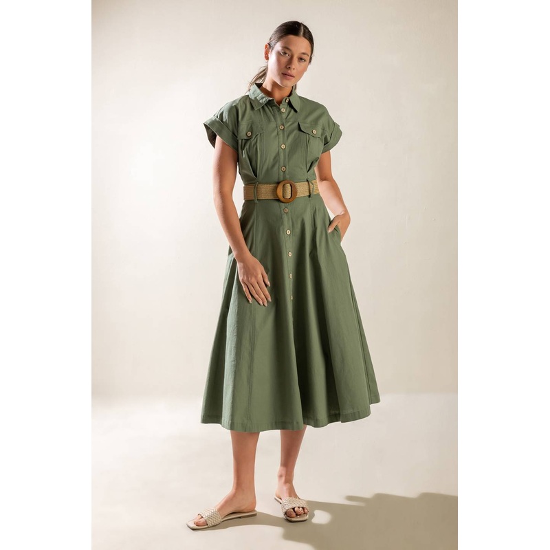 BUILD MY EMPIRE OLIVE WOVEN MIDI DRESS