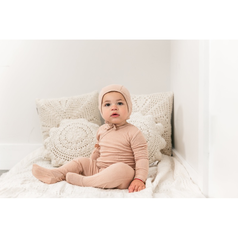 Crinkled Jersey Wrap Onesie With Bonnet