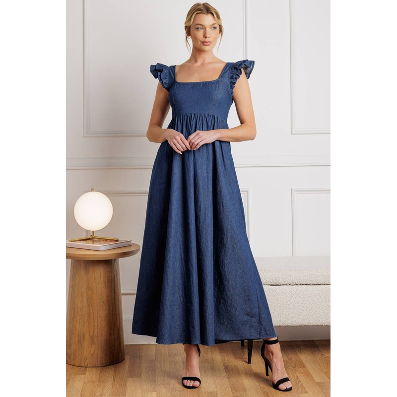 KILLING TIME CHAMBRAY MIDI DRESS