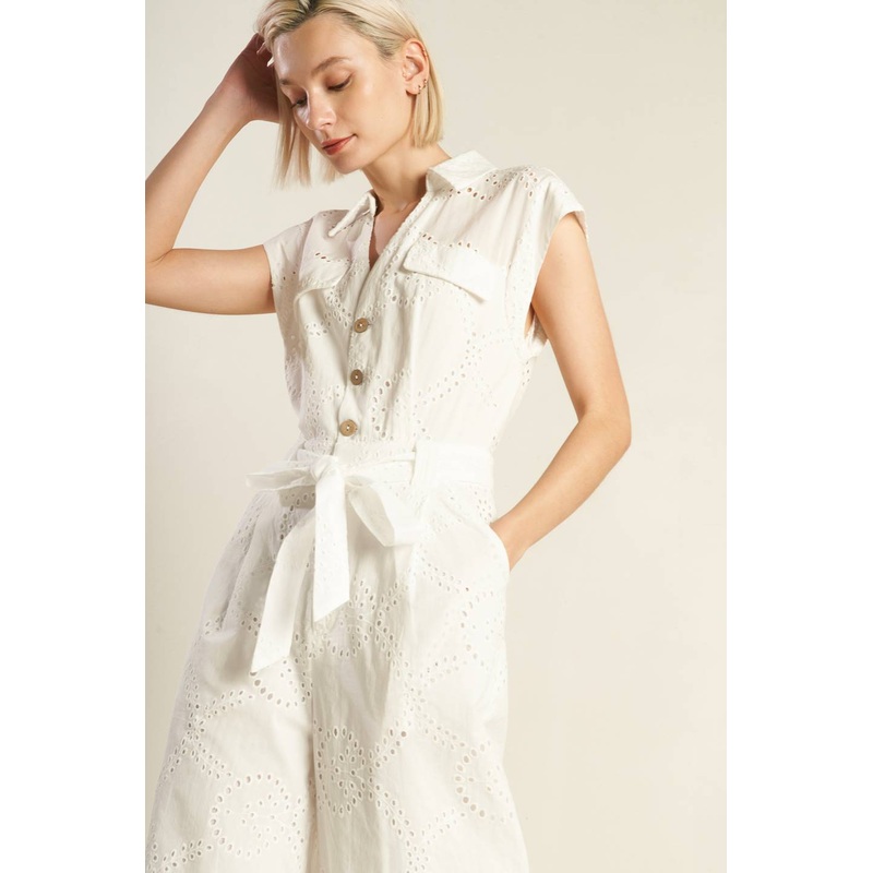 KNOW BETTER WOVEN EYELET JUMPSUIT