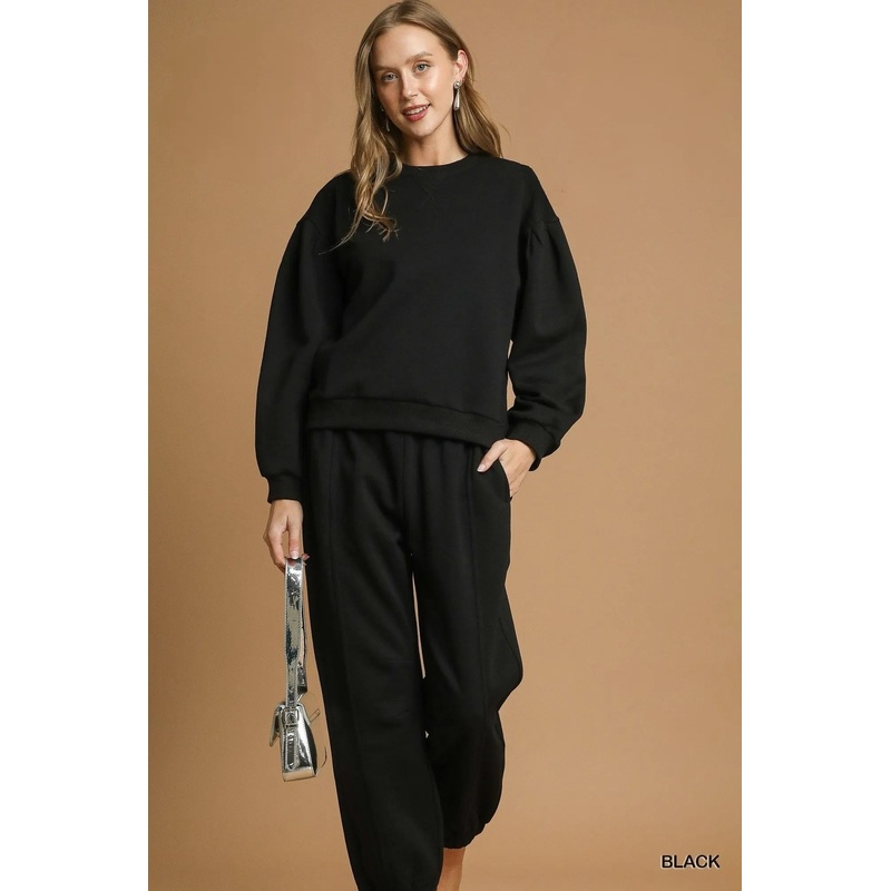 Round Neck Sweatshirt with Pleated Detail