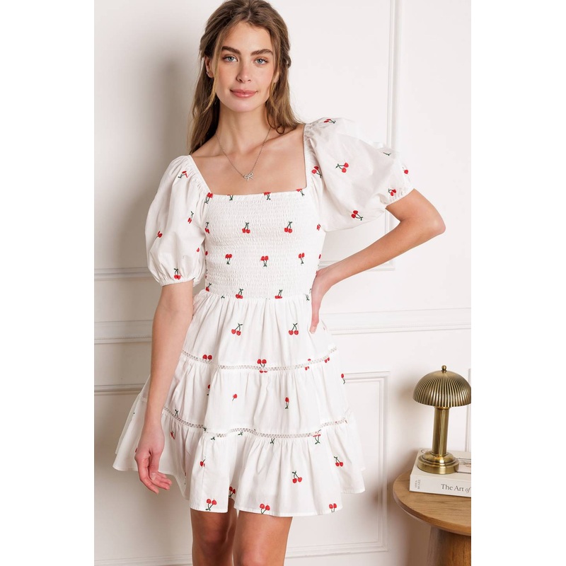 STILL DECIDING EMBROIDERED MINI DRESS