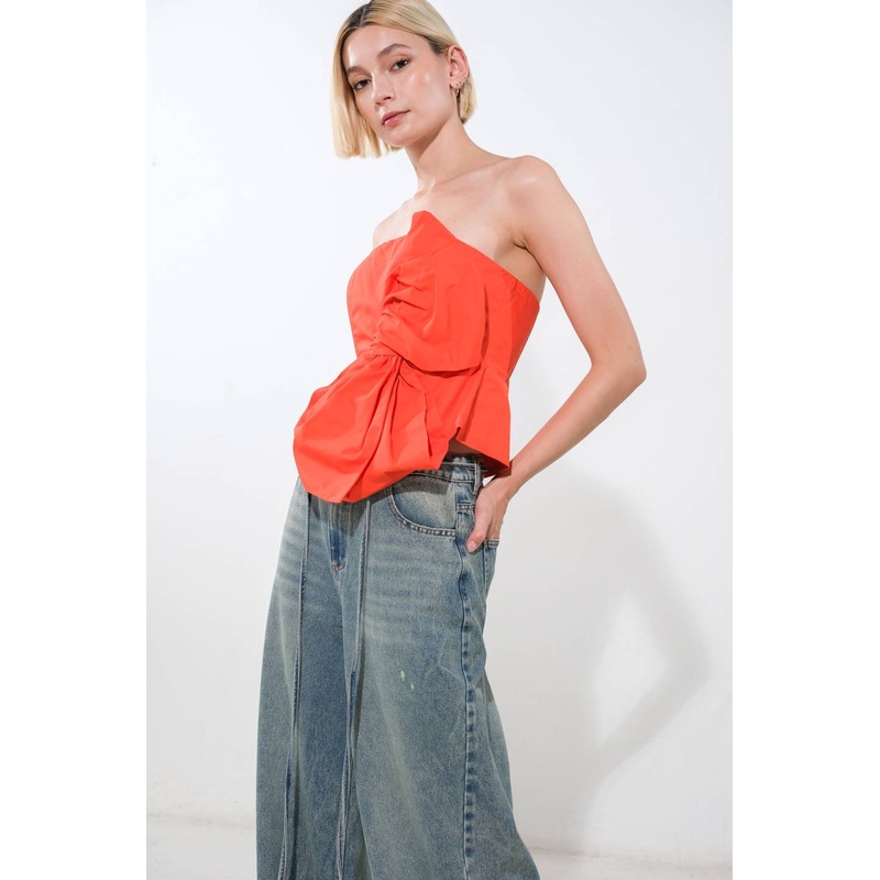 SUNSHINE SELECTION WOVEN TOP|TOMATO|S|M|L