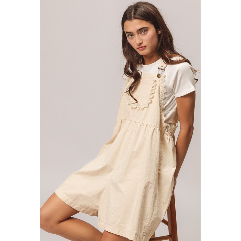 Back Patch Pocket Lace Trim Rompers