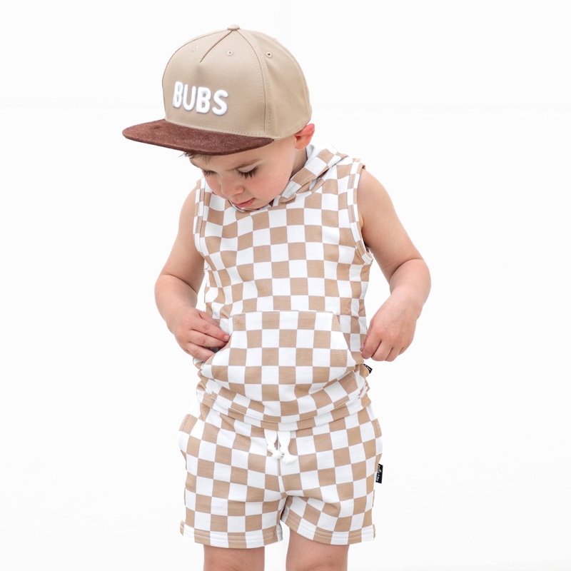 BAMBOO HOODIE TANK- Tan Check|0/6M|6/12m|12/18m|18/24M|2T|3T|4T|5|6