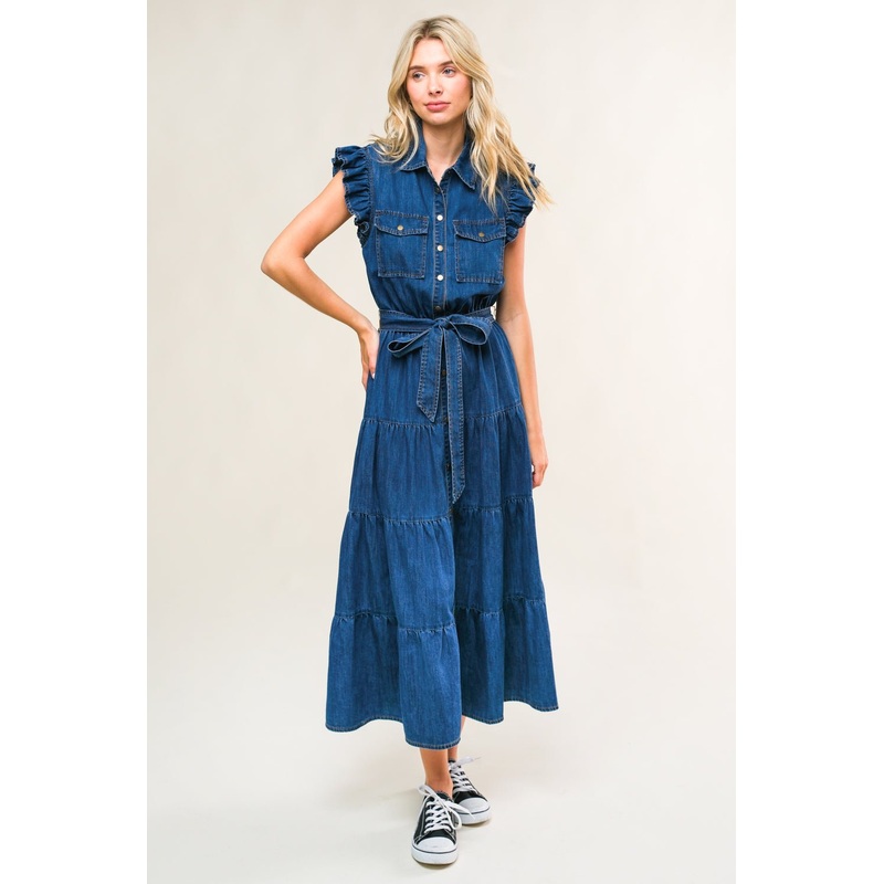 FAN FAVORITE WOVEN DENIM MIDI DRESS
