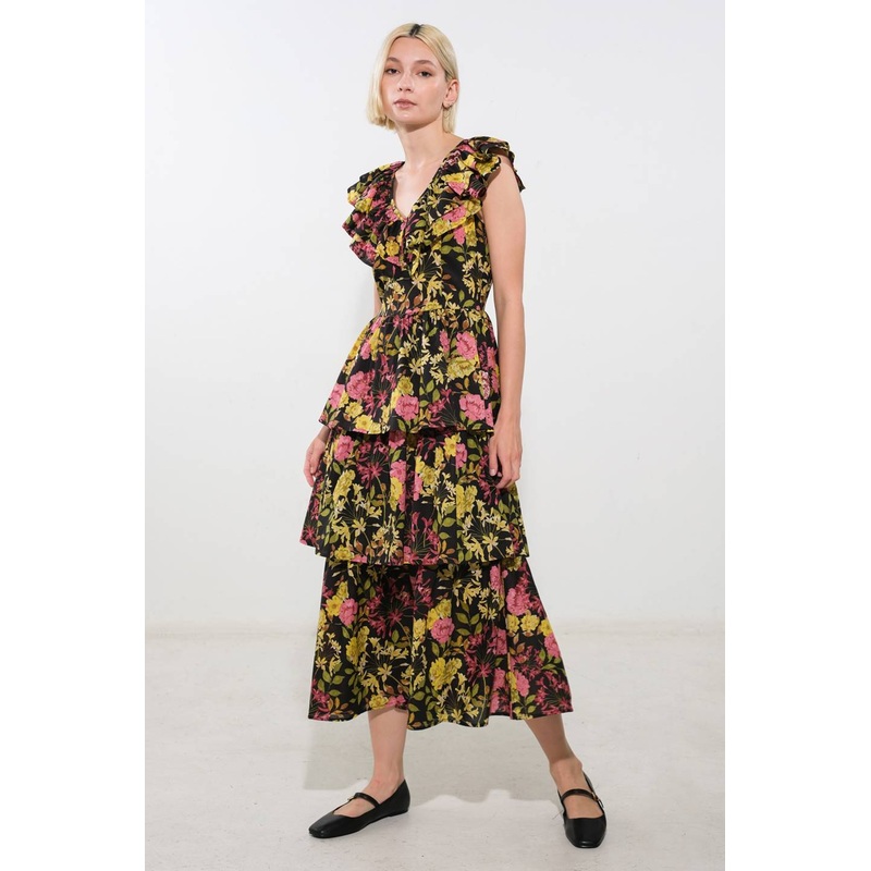 GRACEFUL GATHERING WOVEN MIDI DRESS