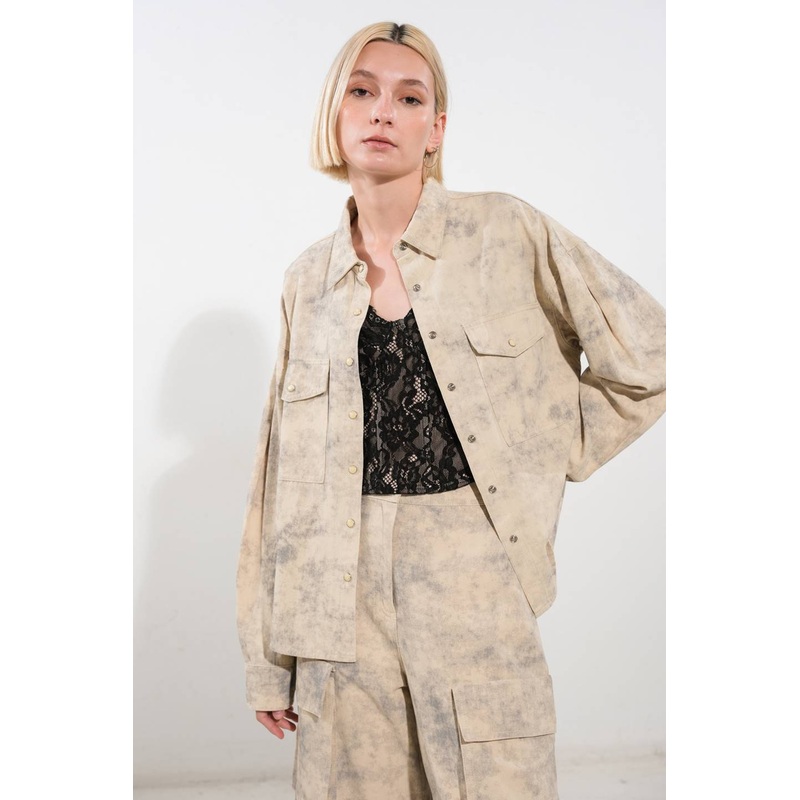 IN THE SPOTLIGHT WOVEN TOP|TAUPE MULTI|S|M|L