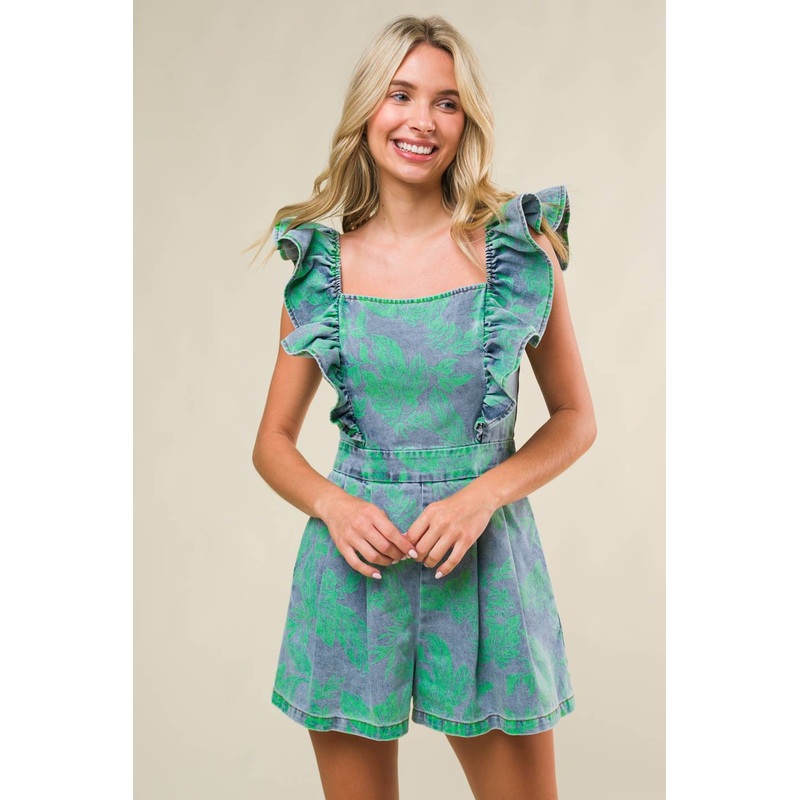 INCREDIBLE LOVE DENIM ROMPER|BLUE/GREEN|S|M|L