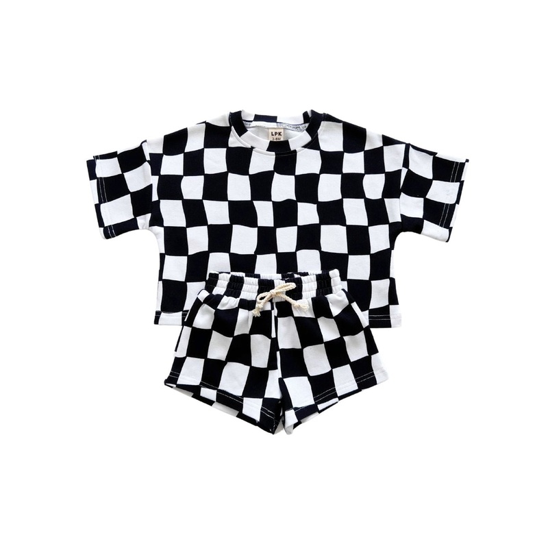 Shorts Set | Wavy Checkered|0-3M|3-6M|6-12M|12-18M|18-24M|2T|3T|4T|5T|6-7Y|8-9Y