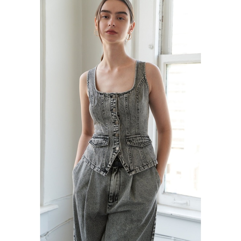 STUNNING GLORY DENIM VEST|GREY|S|M|L