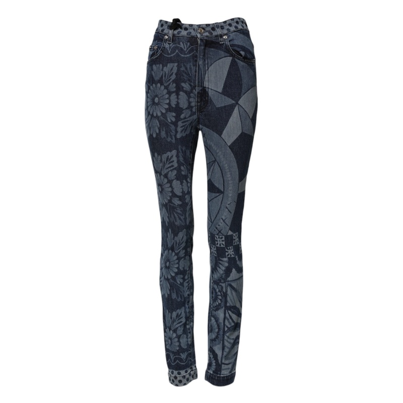 Dolce & Gabbana Blue Graphic Print Cotton Skinny Denim Jeans