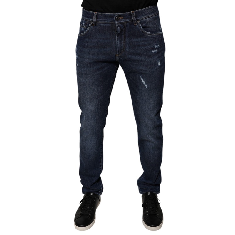 Dolce & Gabbana Dark Blue Cotton Logo Skinny Denim Jeans