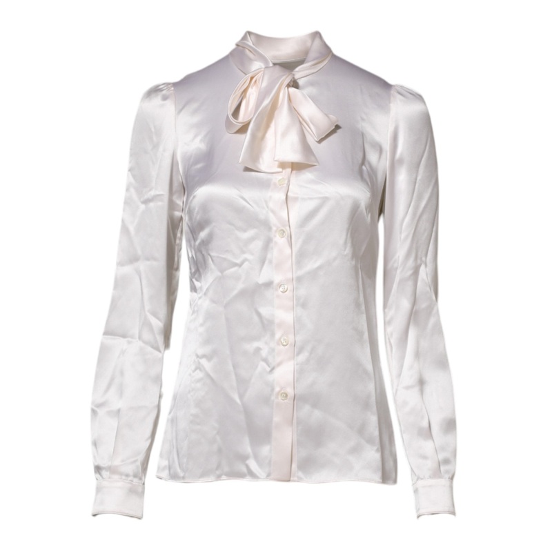 Dolce & Gabbana White Ascot Collar Long Sleeve Blouse Top
