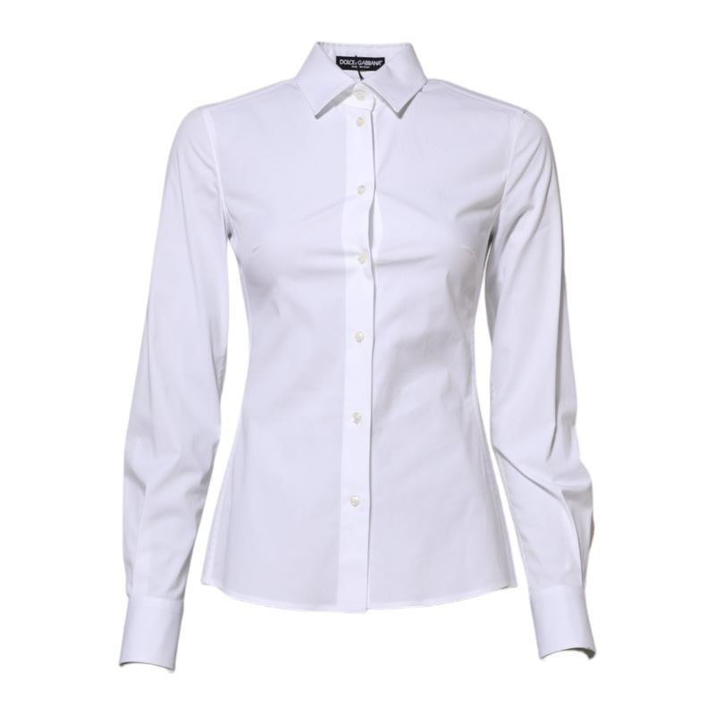 Dolce & Gabbana White Cotton Long Sleeves Collared Shirt Top