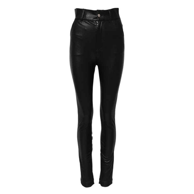 Dolce & Gabbana Black Leather High Waist Slim Fit Pants