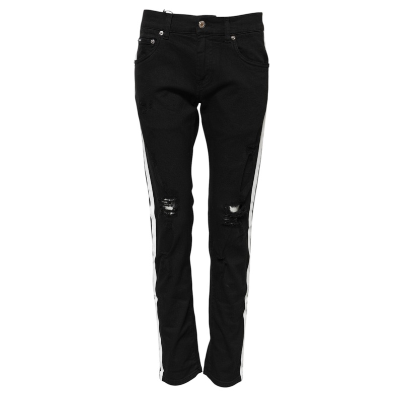 Dolce & Gabbana Black Tattered White Lining Skinny Denim Jeans