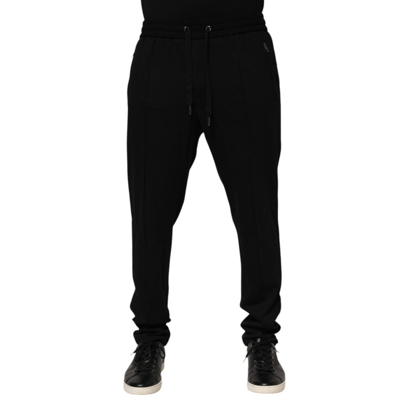 Dolce & Gabbana Black Viscose Skinny Logo Men Jogger Pants