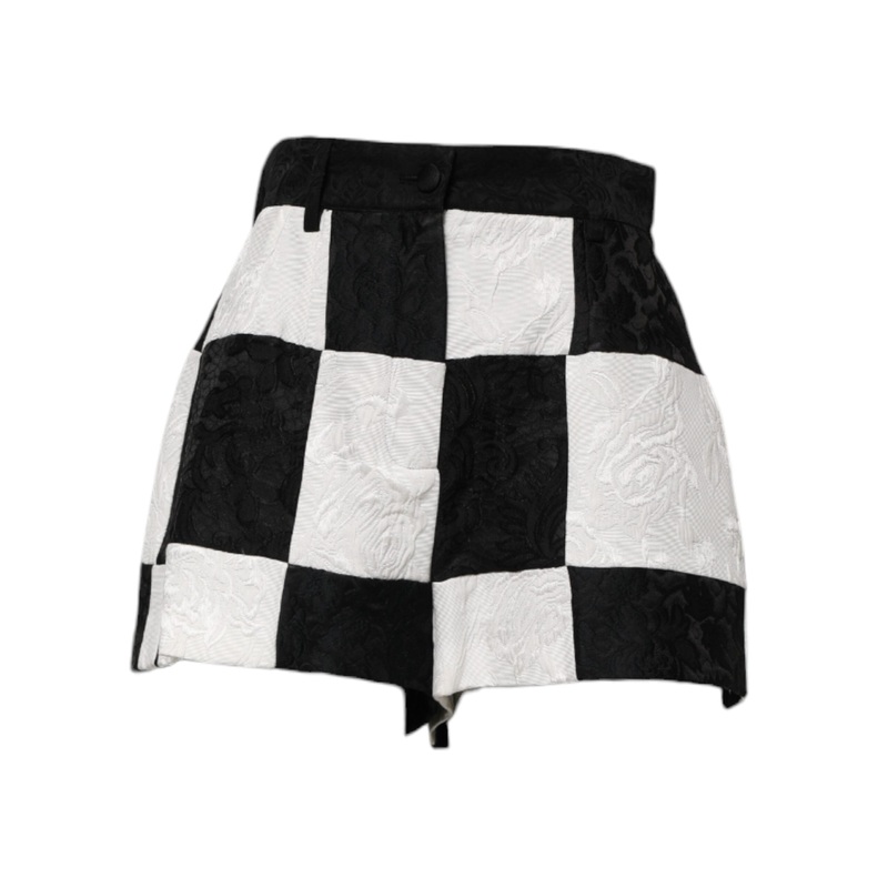 Dolce & Gabbana Black White Floral Brocade Hot Pants Shorts