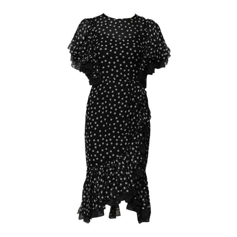 Dolce & Gabbana Black White Lace Polka Dot Chiffon Dress