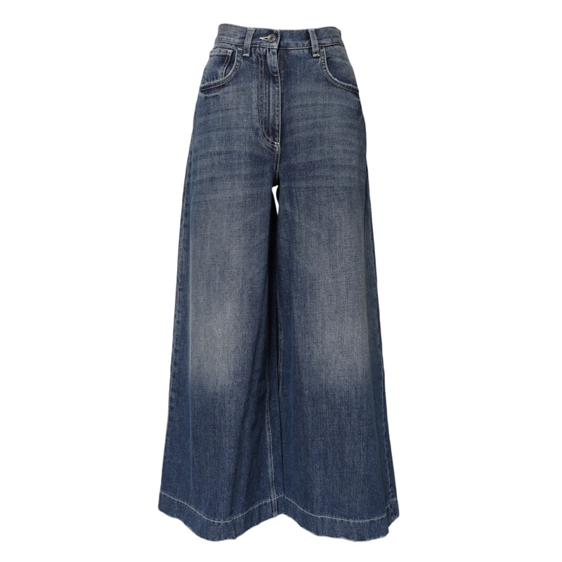 Dolce & Gabbana Blue Cotton High Waist Wide Leg Denim Jeans