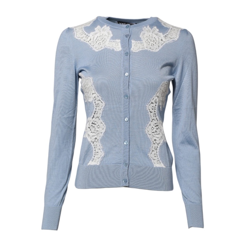 Dolce & Gabbana Blue Floral Lace Detailing Cardigan Sweater