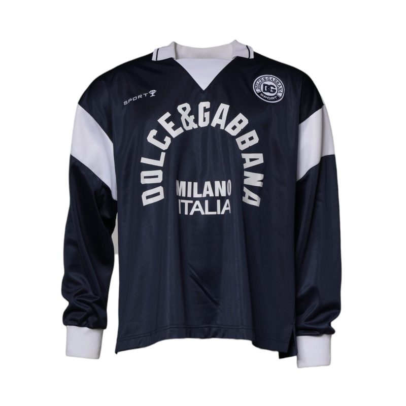 Dolce & Gabbana Blue Logo Jersey Collared Pullover Sweater