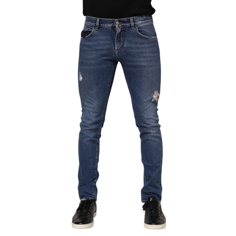 Dolce & Gabbana Blue Washed Skinny Cotton Tattered Denim Jeans