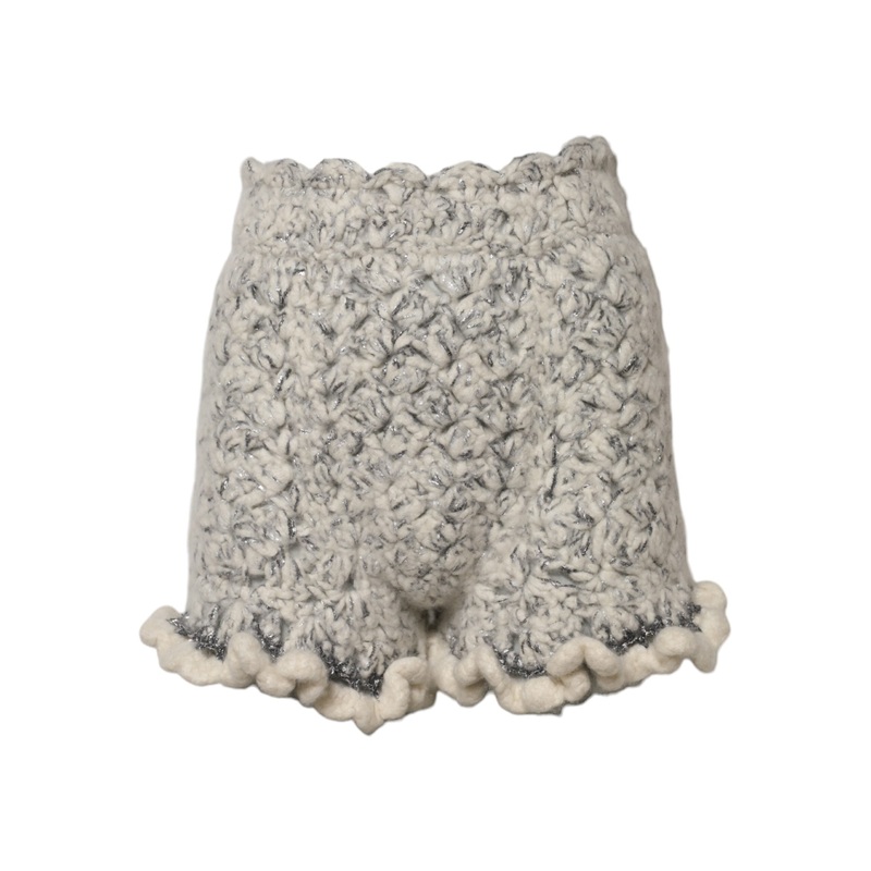 Dolce & Gabbana Metallic Boucl Knit Cashmere Ruffled Shorts