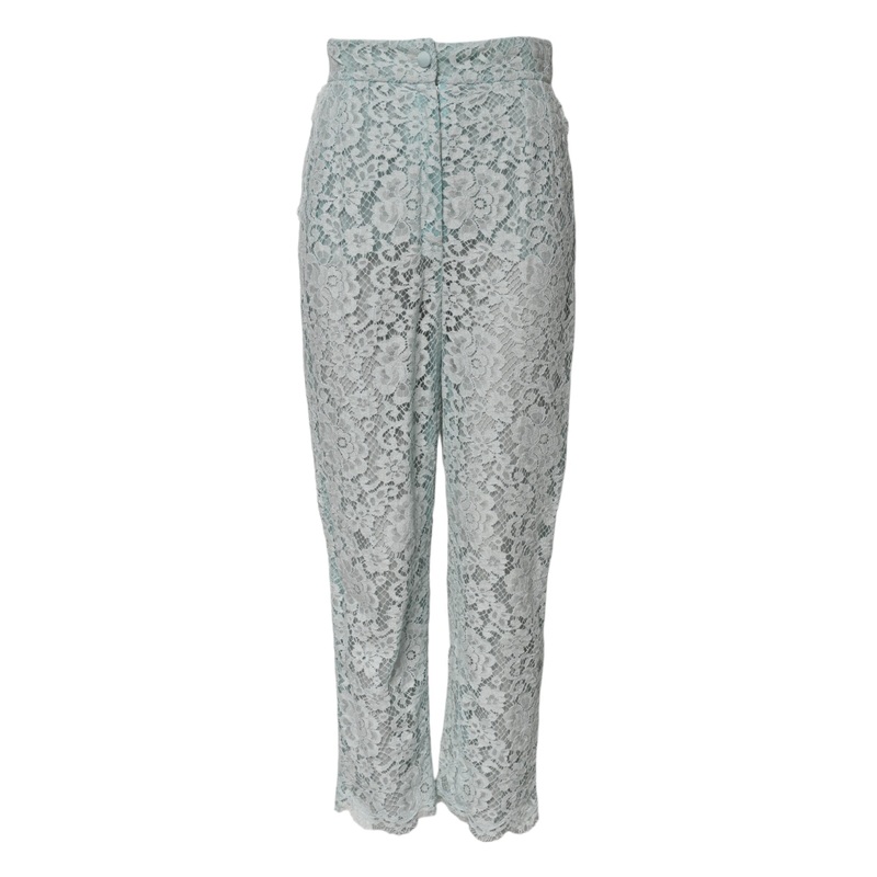 Dolce & Gabbana Mint Green Cotton Floral Lace Trousers Pants