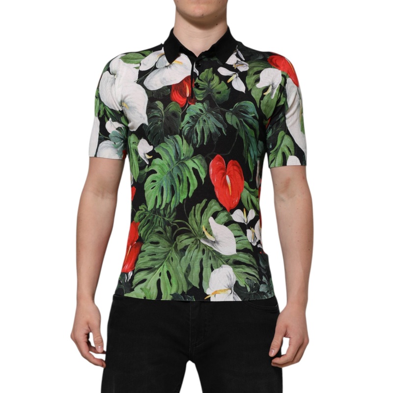 Dolce & Gabbana Multicolor Floral Silk Collared Polo T-shirt