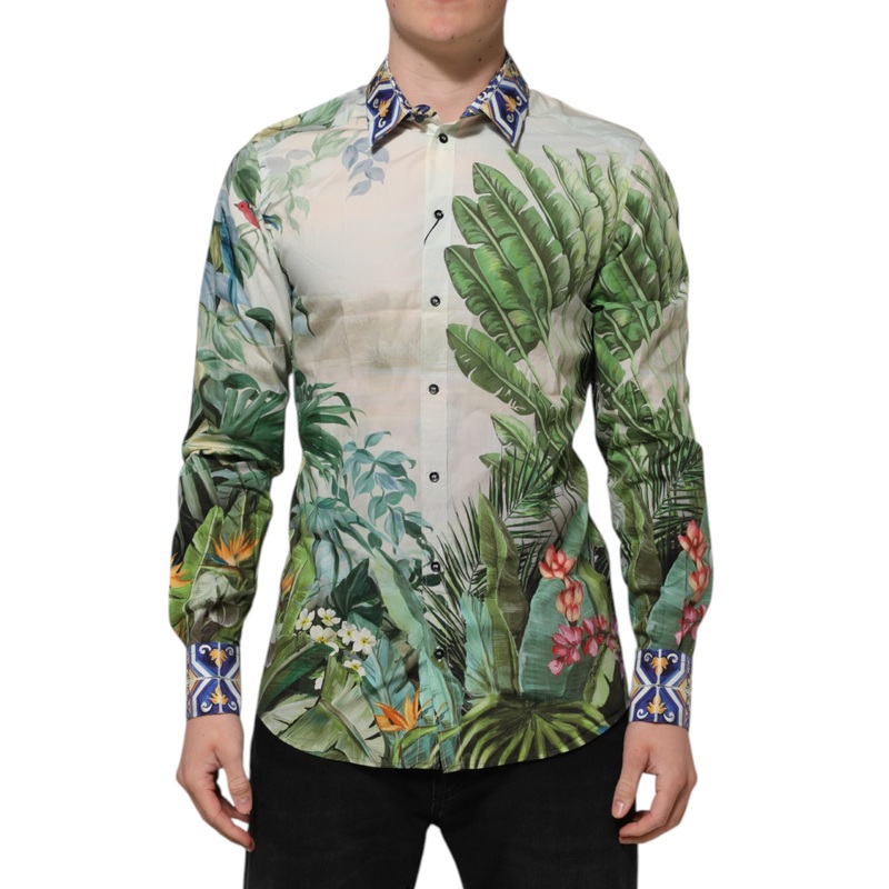 Dolce & Gabbana Multicolor Jungle Print GOLD Formal Shirt