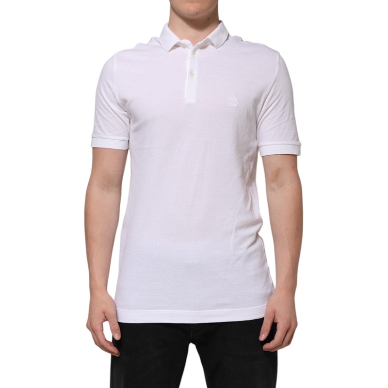 Dolce & Gabbana White Collared Men Short Sleeve Crown T-shirt