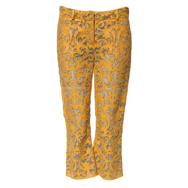 Dolce & Gabbana Yellow Floral Lace Mid Waist Capri Pants