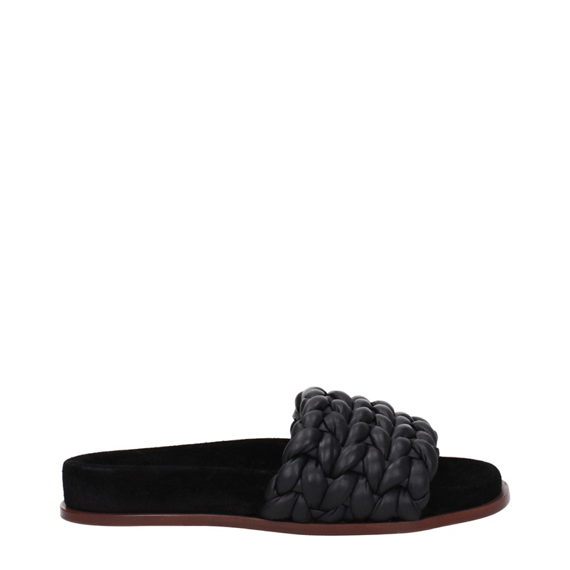 Chlo Black Leather Slippers Sandals