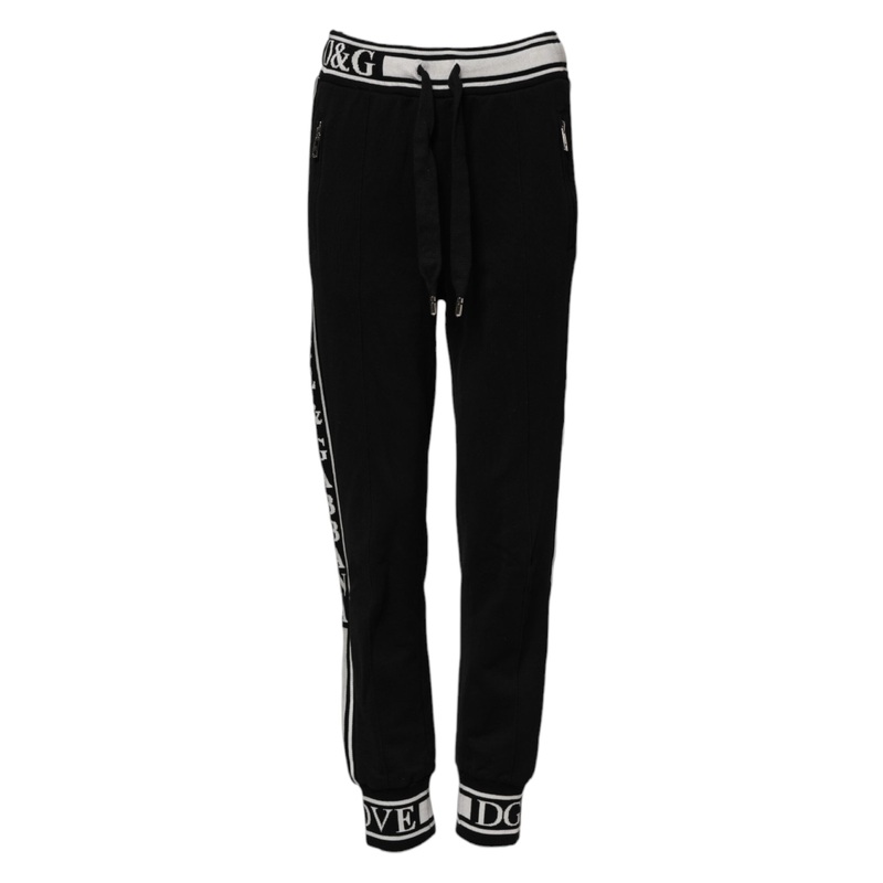 Dolce & Gabbana Black Cotton Jogger Logo Waist Pants