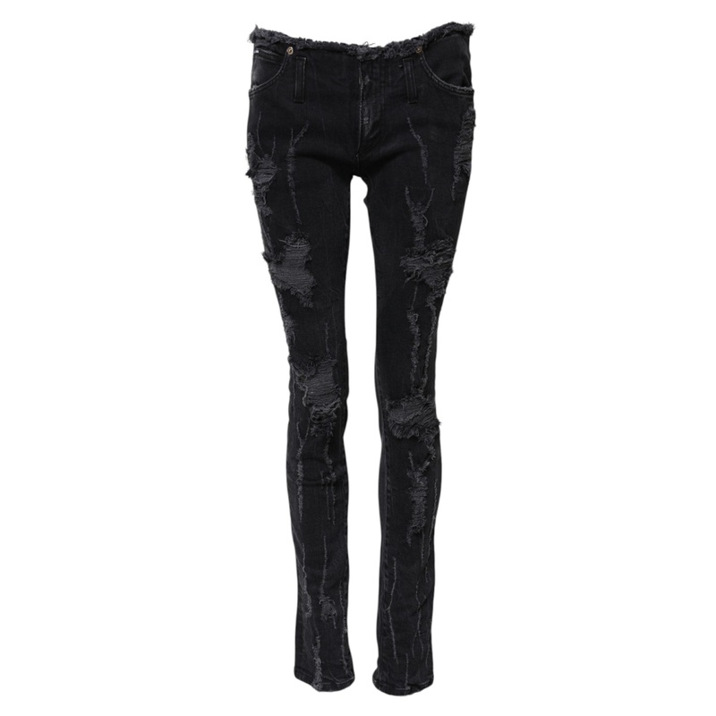 Dolce & Gabbana Black Cotton Tattered Skinny Denim Jeans