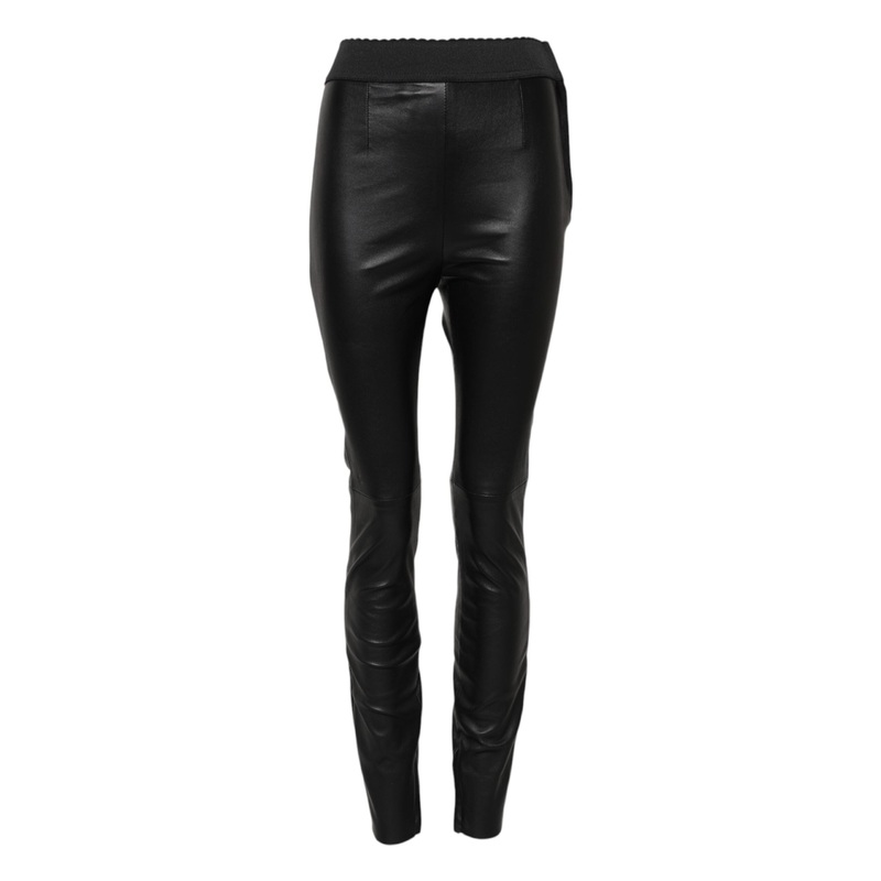 Dolce & Gabbana Black Leather Elastic Waist Pants