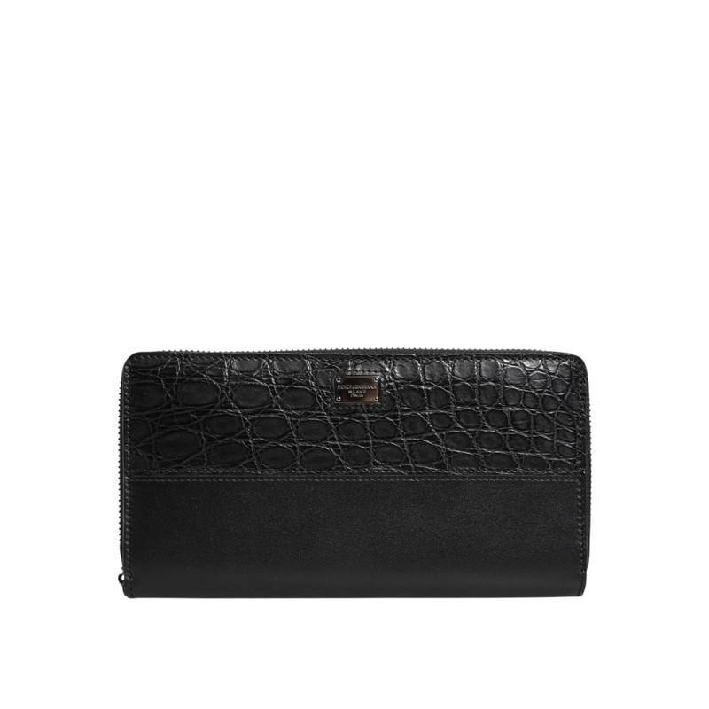 Dolce & Gabbana Black Leather Logo Plaque Zip Around Continental Wallet