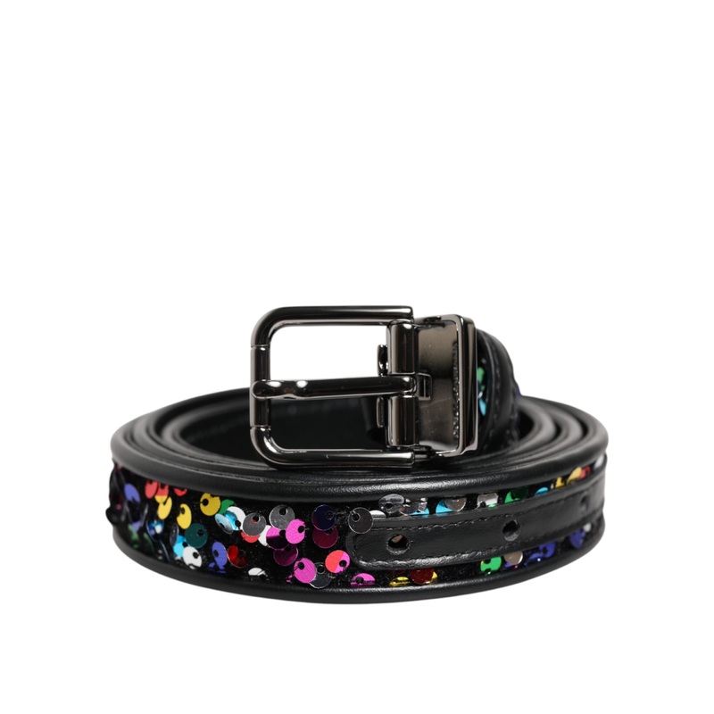 Dolce & Gabbana Black Sequin Embellished Metal Buckle Belt