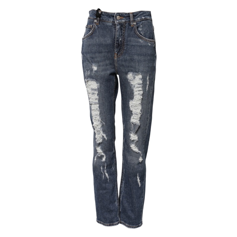 Dolce & Gabbana Blue Cotton Boyfriend Tattered Denim Jeans
