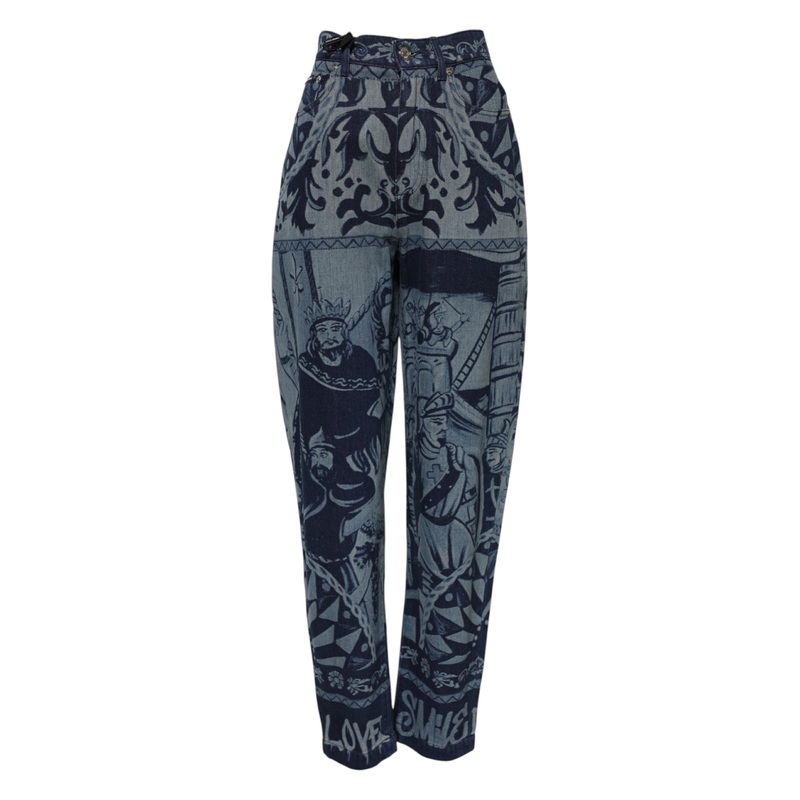 Dolce & Gabbana Blue Graphic Print Tapered Denim Jeans
