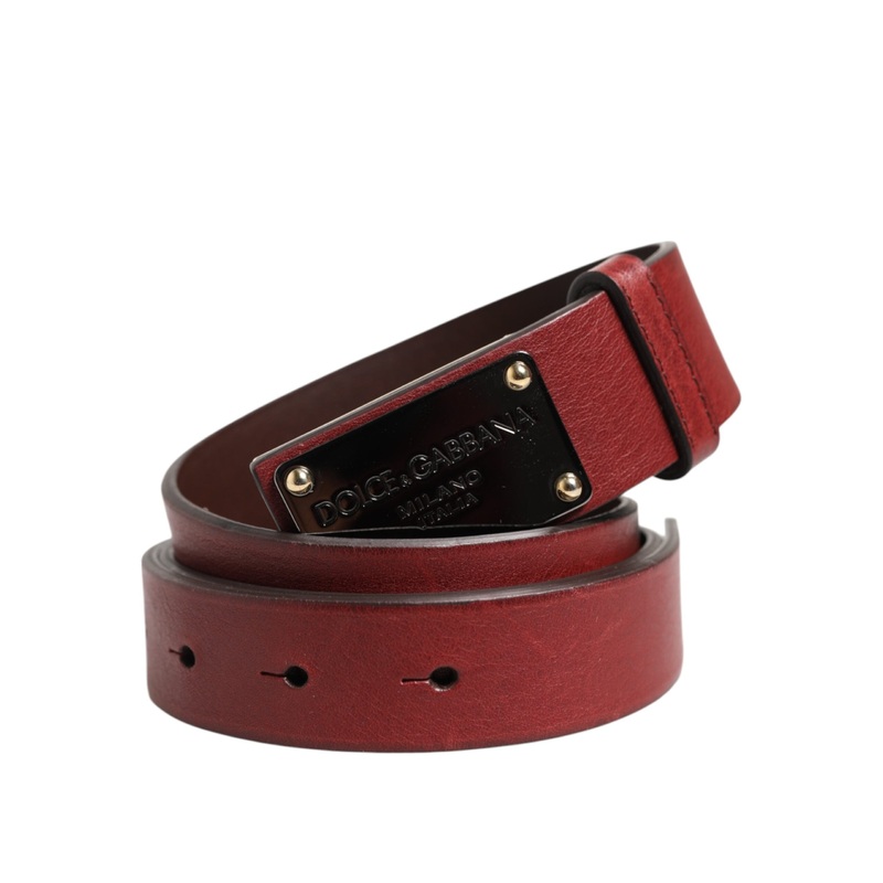Dolce & Gabbana Maroon Classic Leather Metal Logo Buckle Belt